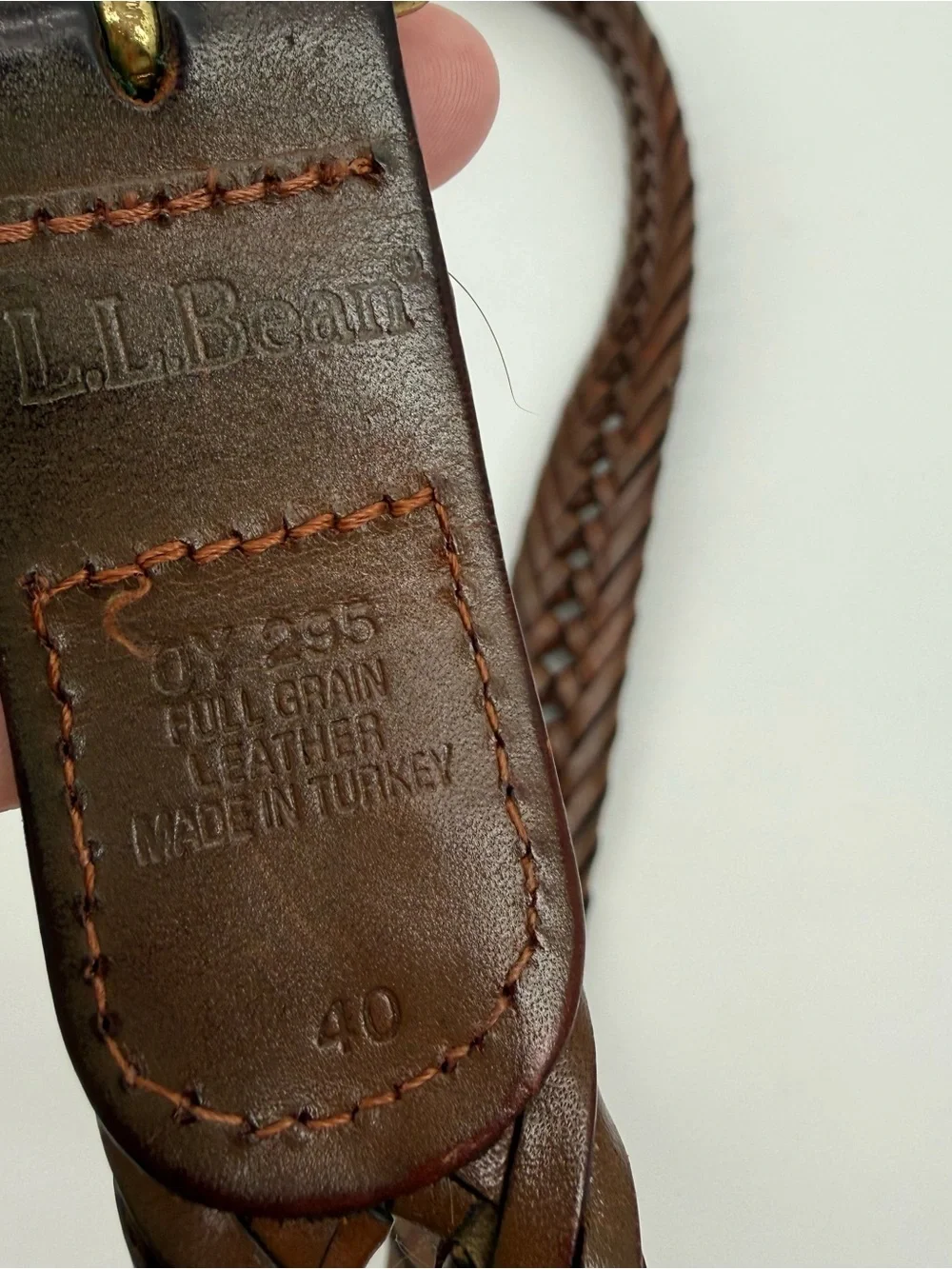 L.L. Bean Brown Braided Full Grain Leather Belt Brass Buckle Size 40